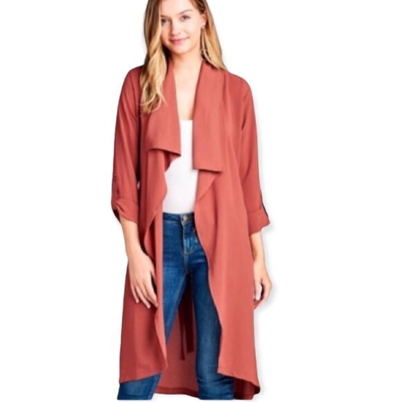 NWT Active USA Red Bean Handkerchief Hem Oversized Jacket Size S - Picture 1 of 6